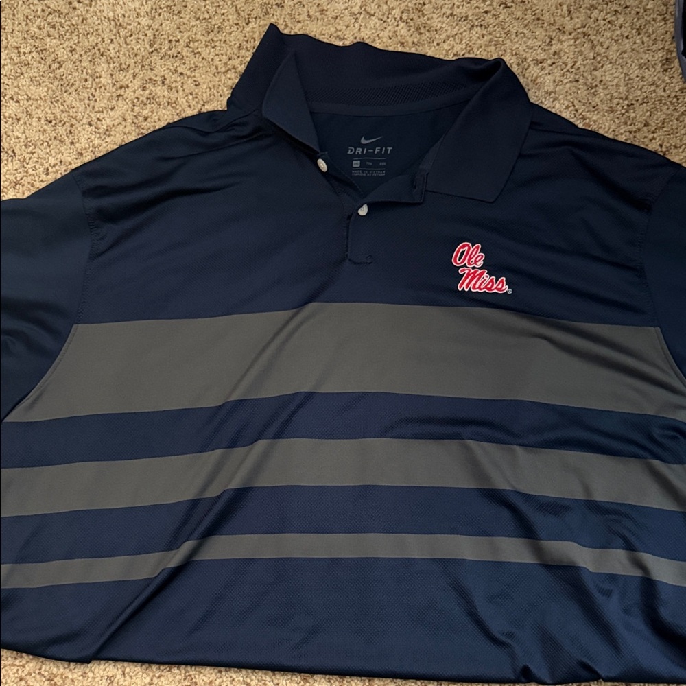 Nike Men's Navy and Gray Striped Polo